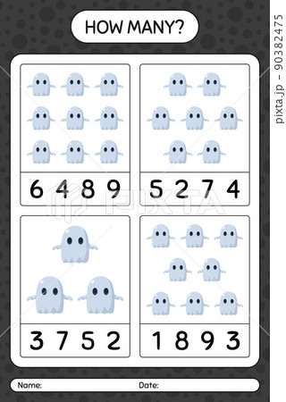 How many counting game with ghost. worksheet for preschool kids, kids activity sheet How many counting game with ghost. worksheet for preschool kids, kids activity sheet 90382475