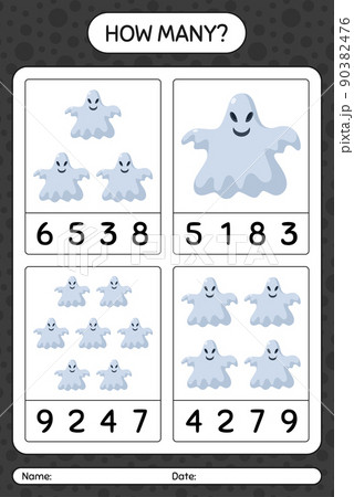 How many counting game with ghost. worksheet for preschool kids, kids activity sheet How many counting game with ghost. worksheet for preschool kids, kids activity sheet 90382476