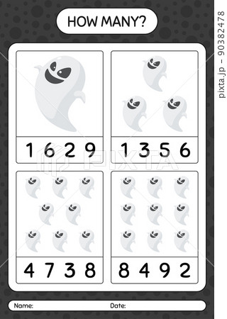 How many counting game with ghost. worksheet for preschool kids, kids activity sheet 90382478