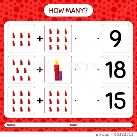 How many counting game with candle. worksheet for preschool kids, kids activity sheet 90382612