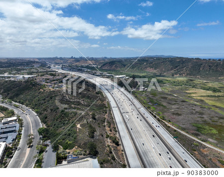 Aerial view of highway interchange and junction, San Diego Freeway interstate 5 90383000
