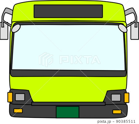 緑色の正面を向いたバスのイラストのイラスト素材