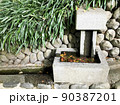 紅葉の落ち葉と和風庭園 90387201