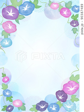 水彩 朝顔の花　フレーム 90387489