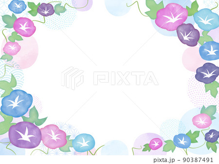 水彩 朝顔の花 フレーム 水彩 朝顔の花 フレーム 90387491