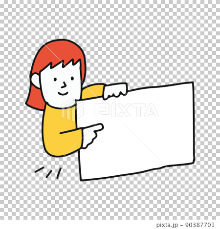 空欄のメッセージボードを持つ女性のイラスト 90387701