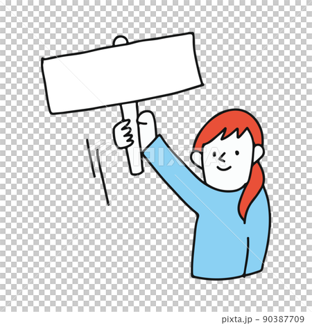 空欄のプラカードを持つ女性のイラスト 90387709