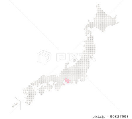 ドットで表現された日本地図上の愛知のイラスト素材