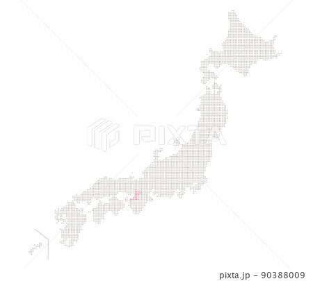 ドットで表現された日本地図上の大阪のイラスト素材