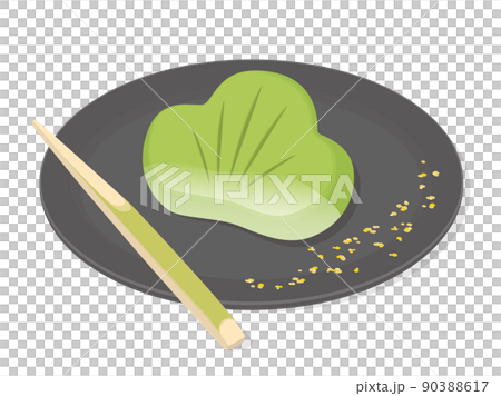 Illustration of Japanese sweets placed on a black plate 90388617