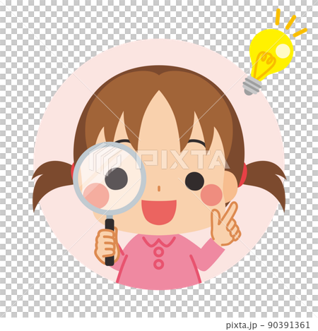 一個可愛的女孩的插圖，她用放大鏡發現了一些東西，並受到圖標頭像白色背景矢量的啟發 90391361