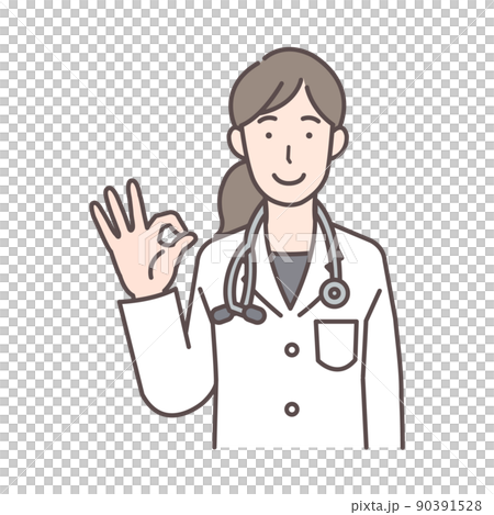 OKサインを出す女医さんの上半身イラスト 90391528