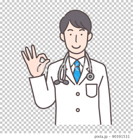 OKサインを出すお医者さんの上半身イラスト OKサインを出すお医者さんの上半身イラスト 90391531