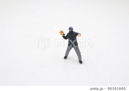 an antifa protester in face mask throwing, Riot concept. 90391660