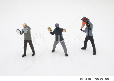 an antifa protester in face mask throwing, Riot concept. 90391661