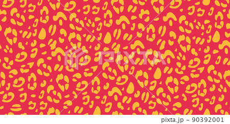 Leopard pink and yellow seamless pattern. Animalistic print for fabric, paper. Vector hand-drawn background Leopard pink and yellow seamless pattern. Animalistic print for fabric, paper. Vector hand-drawn background 90392001