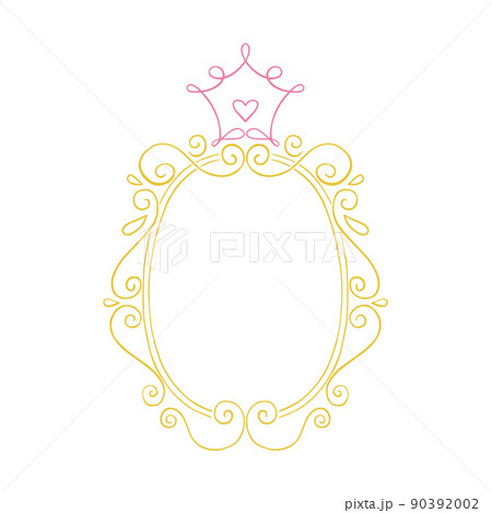 Princess frame. Royal mirror frame and majestic prince doodle border. Cute crown border. Outline vector illustration.  90392002
