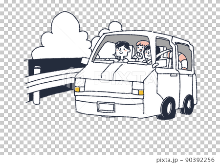 Family driving to the sea Comical handwritten person vector, warm line drawing 90392256