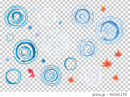 水彩風の波紋と紅葉と金魚のイラストセット 水彩風の波紋と紅葉と金魚のイラストセット 90392259