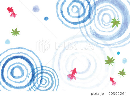 波紋ともみじと金魚の水彩風イラスト背景 90392264