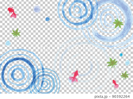 波紋ともみじと金魚の水彩風イラスト背景 90392264