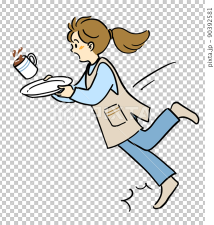 Illustration of a person who trips and drops a coffee cup 90392581