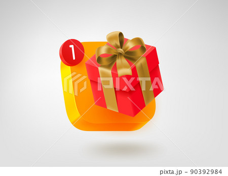 Holiday gift box button. 3d vector mobile application icon Holiday gift box button. 3d vector mobile application icon 90392984