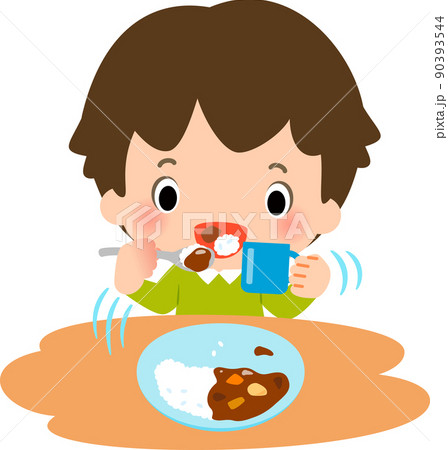 カレーを早食いする男の子 90393544