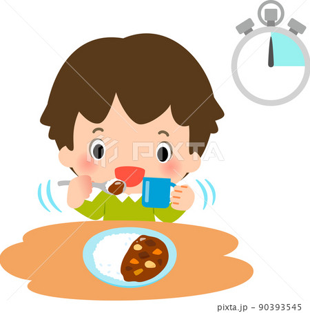 カレーを早食いする男の子 90393545
