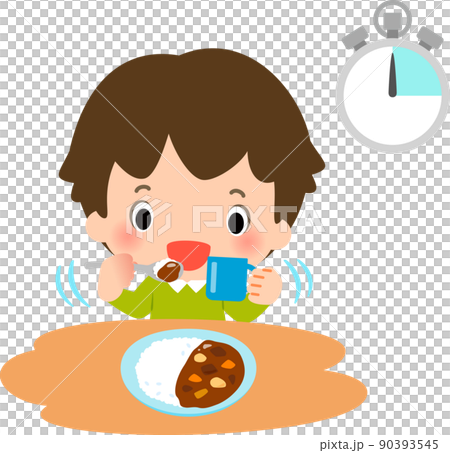 カレーを早食いする男の子 90393545