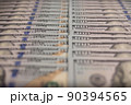 A lot of hundred-dollar bills in close-up. Background of hundred-dollar bills. 90394565