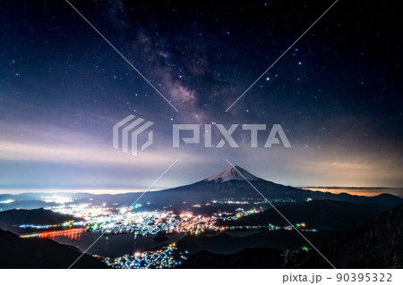 《山梨県》富士山と天の川・新道峠 《山梨県》富士山と天の川・新道峠 90395322