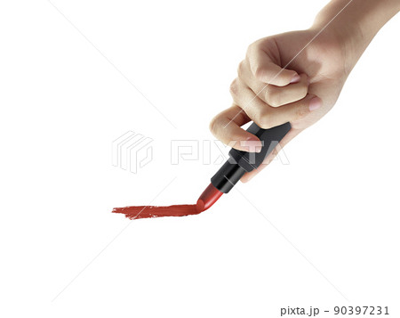 Woman holding lipstick on white background, closeup Woman holding lipstick on white background, closeup 90397231