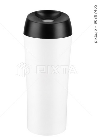 Thermo mug made of stainless steel, white, isolate on white. Bottle stainless- thermos. Thermo mug made of stainless steel, white, isolate on white. Bottle stainless- thermos. 90397405