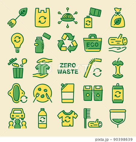 ゼロウェイスト(ごみを減らそう) カラフルなアイコンセット ゼロウェイスト(ごみを減らそう) カラフルなアイコンセット 90398639