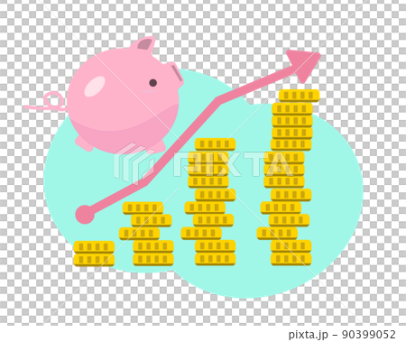 貯金をする コイン お金が増加するグラフ 矢印 アップ イラスト	 90399052