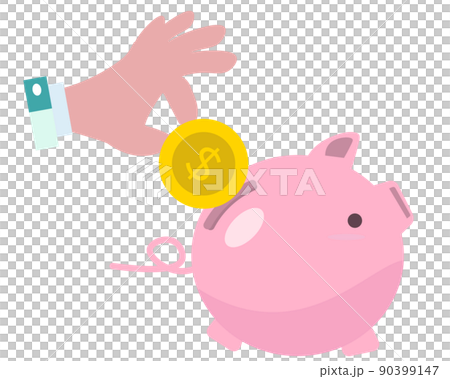 Put money in a piggy bank Coin coins Save money $ Dollar currency Foreign currency illustration Put money in a piggy bank Coin coins Save money $ Dollar currency Foreign currency illustration 90399147