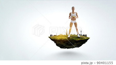 Young beautiful girl wearing fashion sports wear doing exercise Young beautiful girl wearing fashion sports wear doing exercise 90401155
