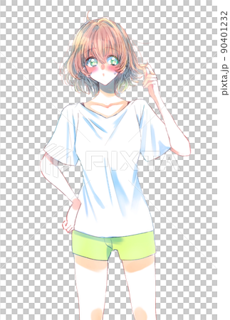 半袖短パンの女性　赤くなる 90401232