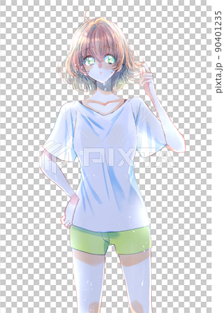 短袖和短褲背光水滴的女性 90401235
