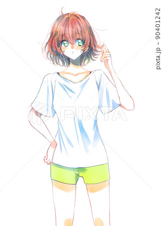半袖短パンの女性 90401242