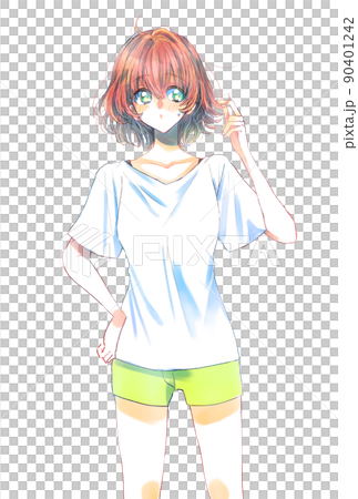 半袖短パンの女性 90401242