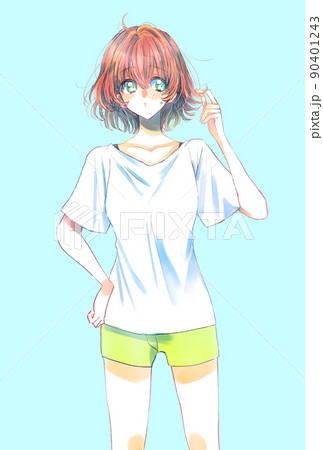 半袖短パンの女性 半袖短パンの女性 90401243