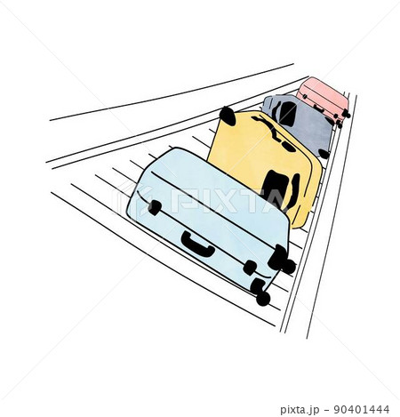 ベルトコンベアの上を流れているスーツケースたち 90401444