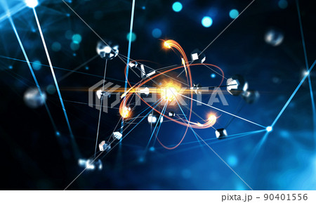 Nanotechnology, Molecule model image . Mixed media 90401556