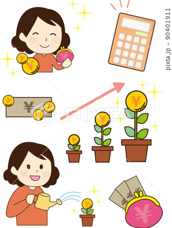 貯金・資産形成(年配女性)イラスト 貯金・資産形成(年配女性)イラスト 90401911