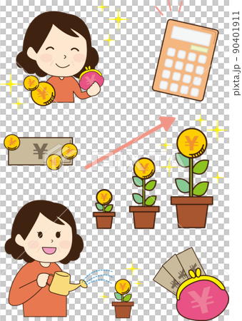 貯金・資産形成(年配女性)イラスト 貯金・資産形成(年配女性)イラスト 90401911