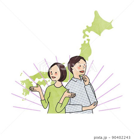喜ぶ男女と日本地図 90402243