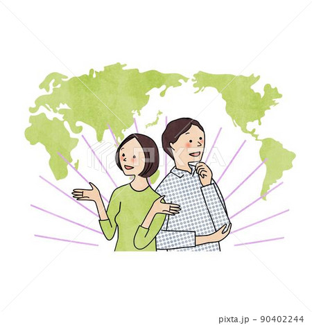 喜ぶ男女と世界地図 喜ぶ男女と世界地図 90402244