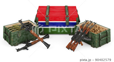 Weapons, military supplies in Gambia, concept. 3D rendering Weapons, military supplies in Gambia, concept. 3D rendering 90402579